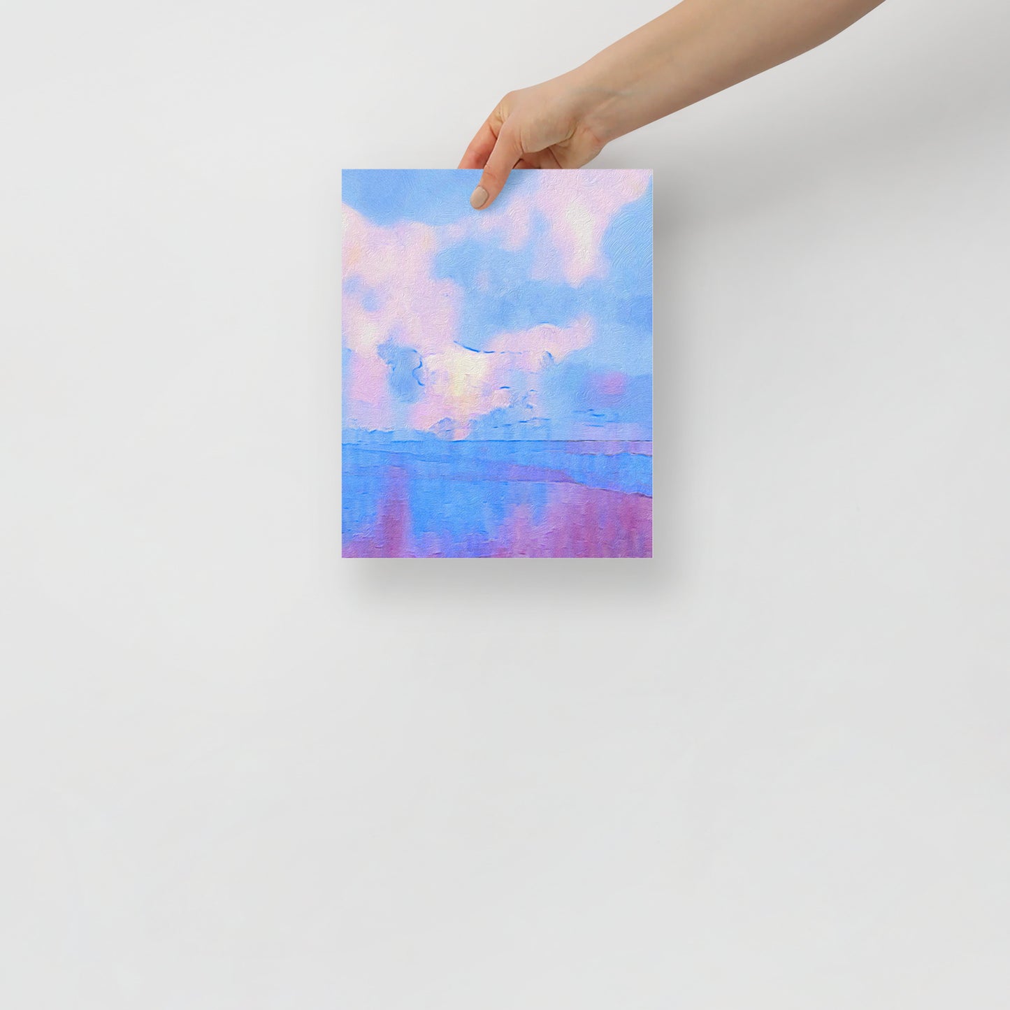Modern landscape art print, A New View, bringing energy and creativity to a bright and airy bedroom setting.