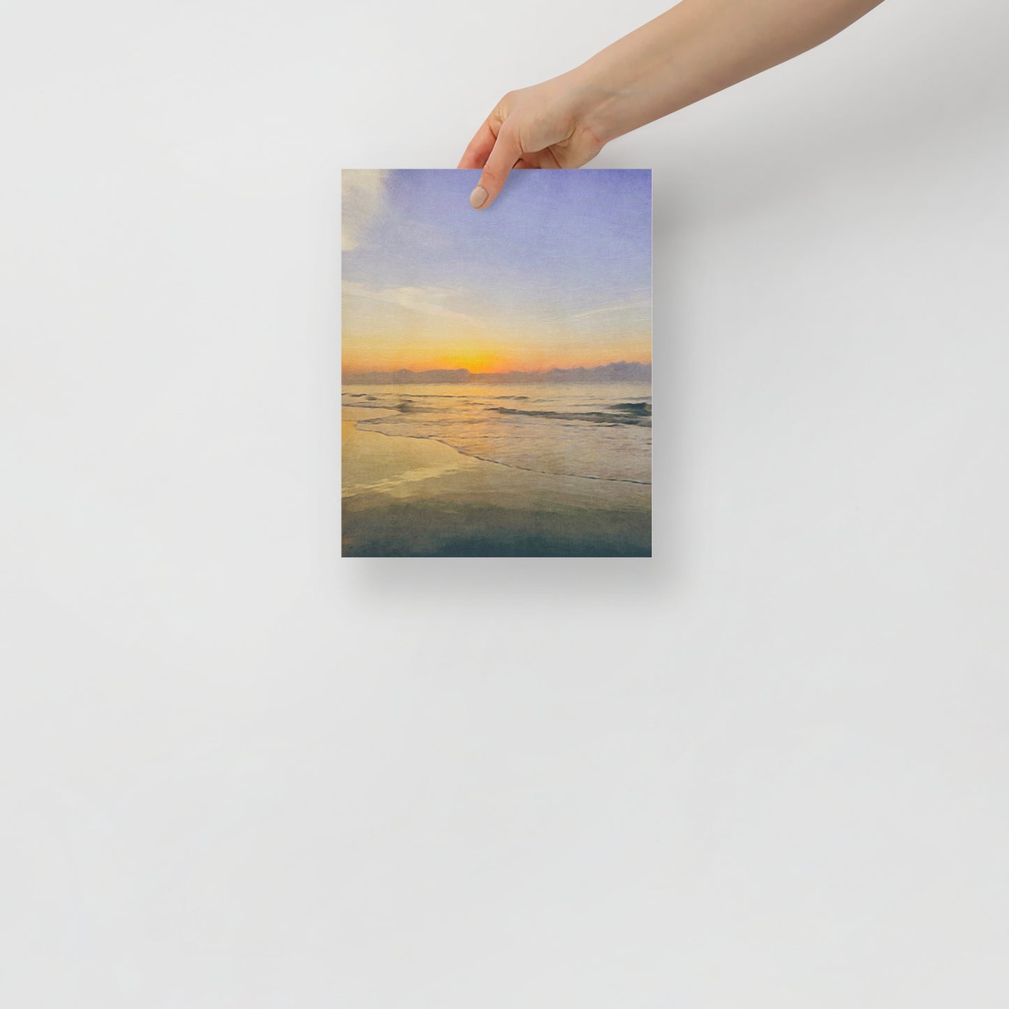Hilton Head Island ocean art print, At the Water’s Edge, brings calm coastal decor to a modern bedroom setting.