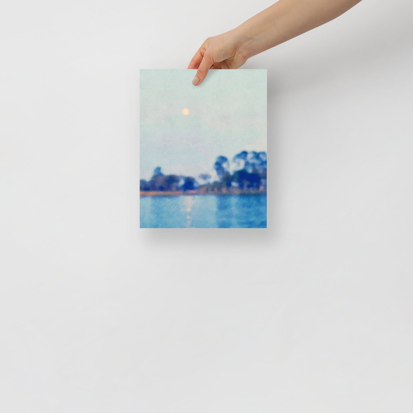 Reflective night abstract landscape print, Moonlight Through Tears, with soft clouds and moonlight, ideal for adding emotional depth to home decor.
