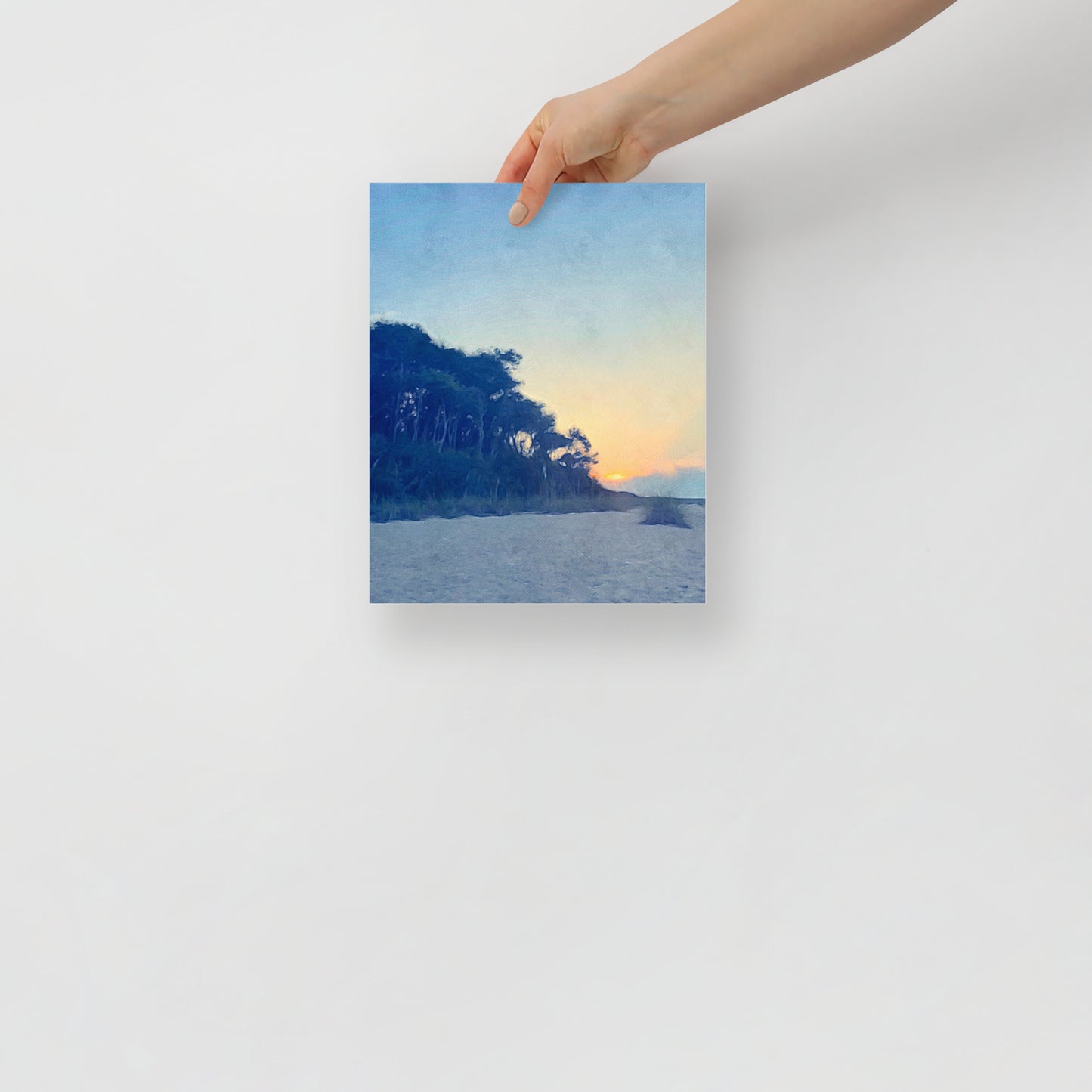 The Sun Will Come Back, I Tell Myself Again landscape print with coastal sunset, adding warmth and hope to a tranquil office space.