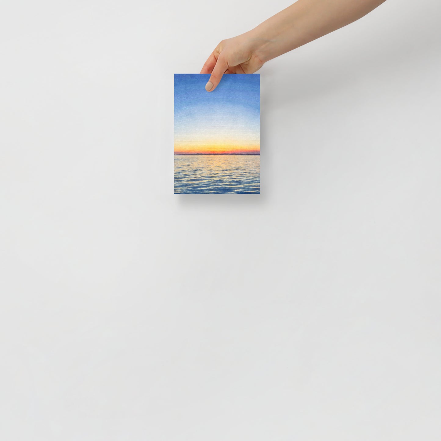 A Horizon on Fire landscape art print with fiery horizon, adding warmth and depth to serene bedroom decor.