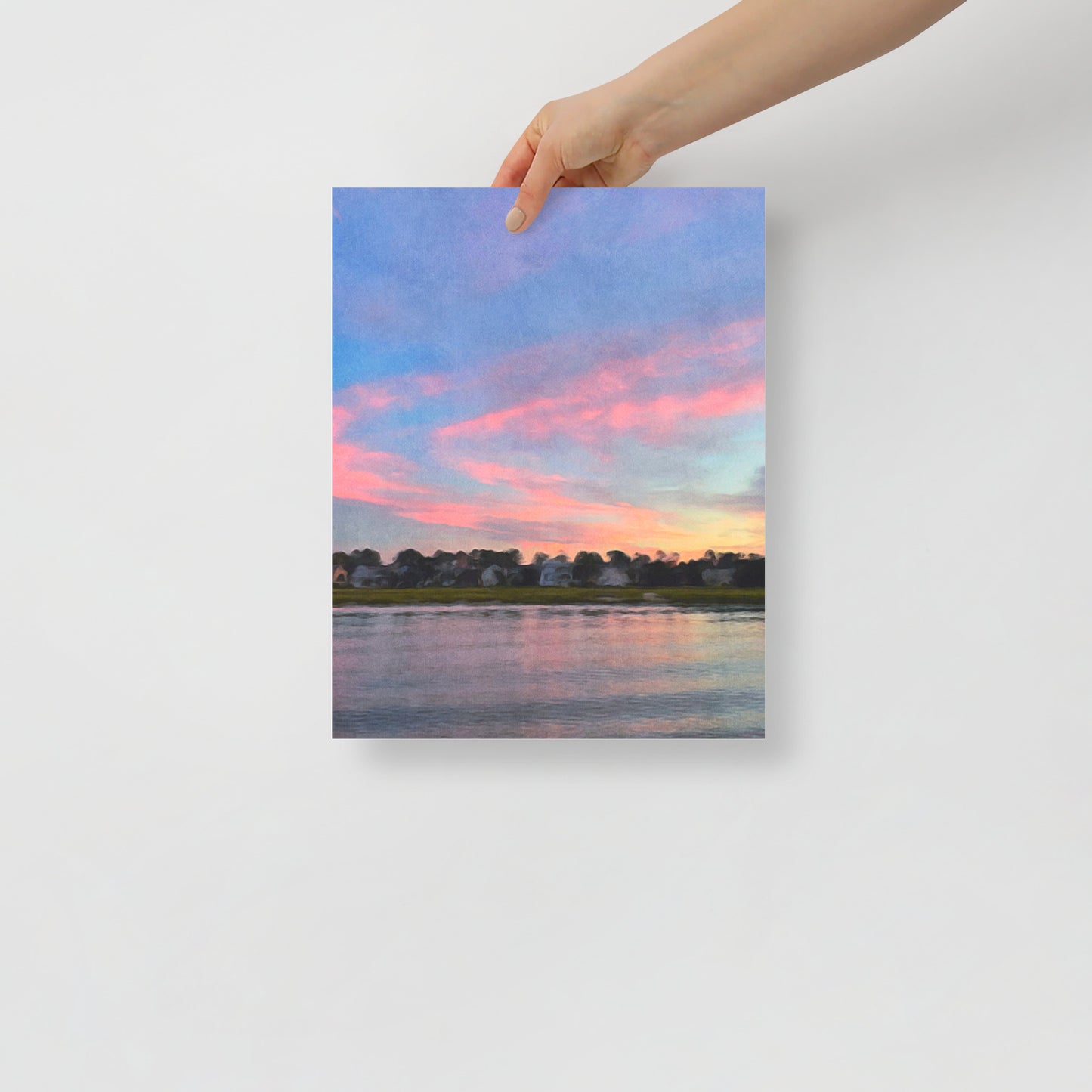 A Quiet Flood coastal art print of Hilton Head marshlands at high tide, for bright beach-inspired living room decor.