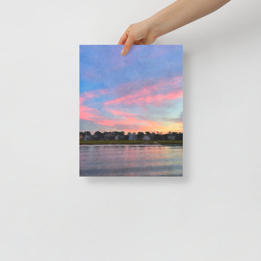 A Quiet Flood coastal art print of Hilton Head marshlands at high tide, for bright beach-inspired living room decor.