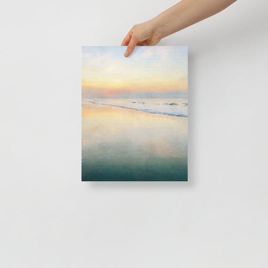 A Soft Place coastal art print featuring a gentle Hilton Head sunrise over the ocean, best art for serene, beach-inspired living room decor.