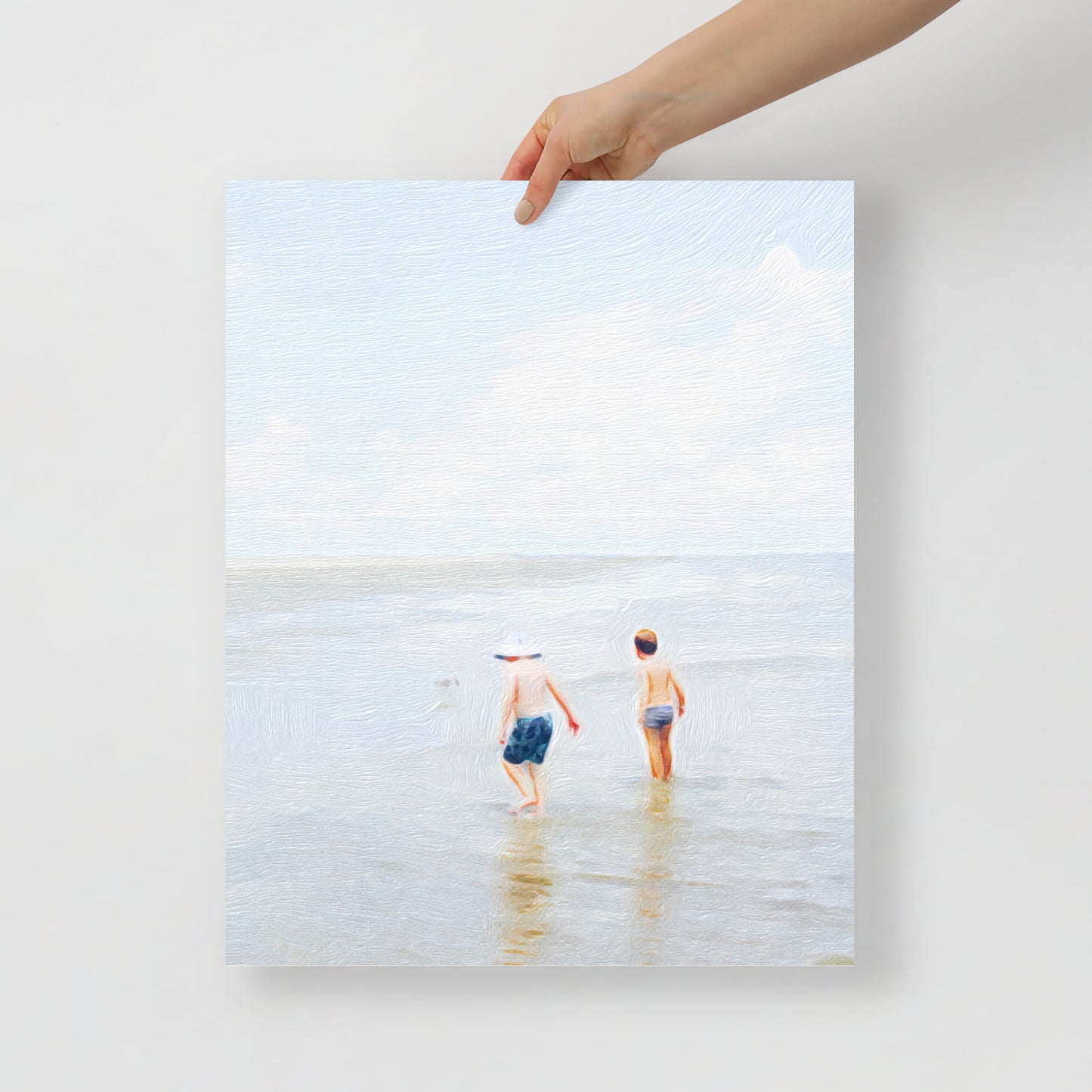 Close-up of Beach Day 2 print, highlighting vibrant beach scene with soft waves and sandy shoreline for a lively wall decor accent.
