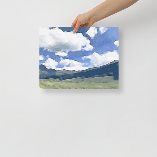 Chasing the Sky mountain art print featuring Colorado Rockies for a rustic lodge-style living room.