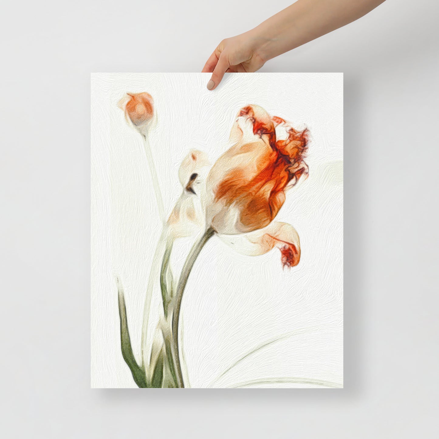 Close-up of Echoes of a Flower tulip print with soft pastel floral tones.