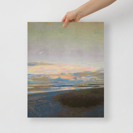 First Light on the Horizon coastal sunrise art print in modern beach home decor.