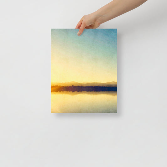 Layers of Life mountain art print featuring Rocky Mountain peaks under a clear sky, for rustic-inspired living room decor.