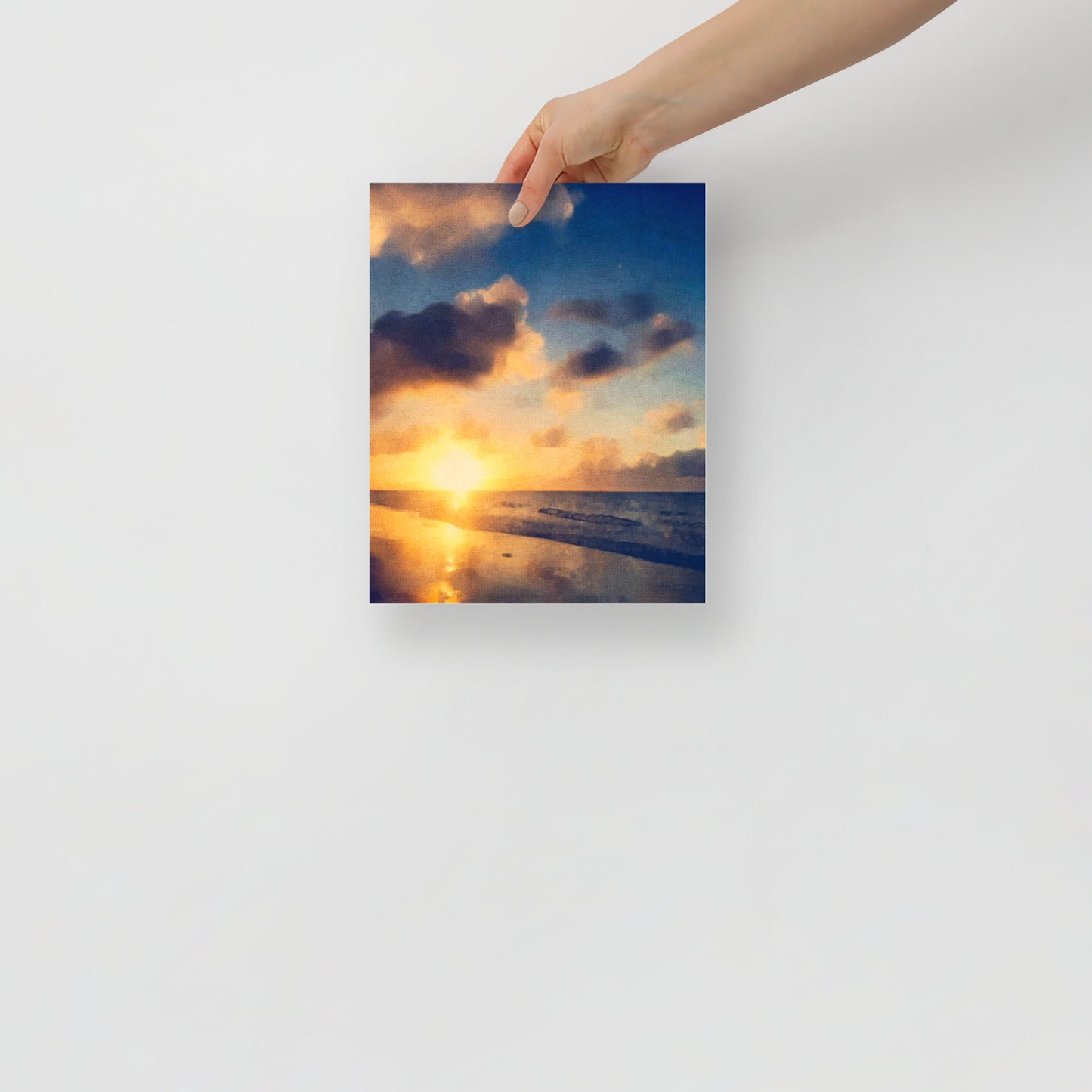 Hilton Head Island sunrise art print, Morning’s Reach, adding coastal ambiance to a modern bedroom setting.