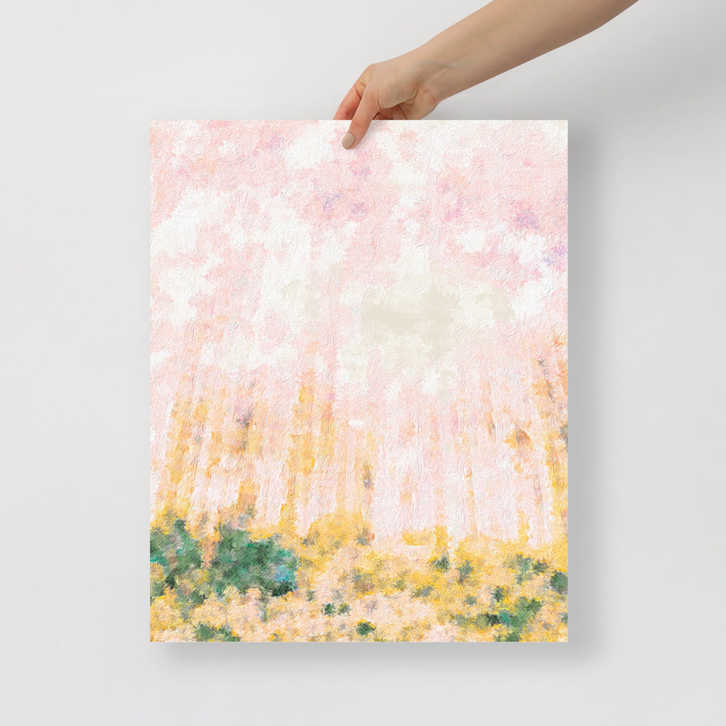 Close-up of Pillars of Light print, highlighting tall, textured columns and warm tones, perfect for creating an uplifting ambiance in home decor.
