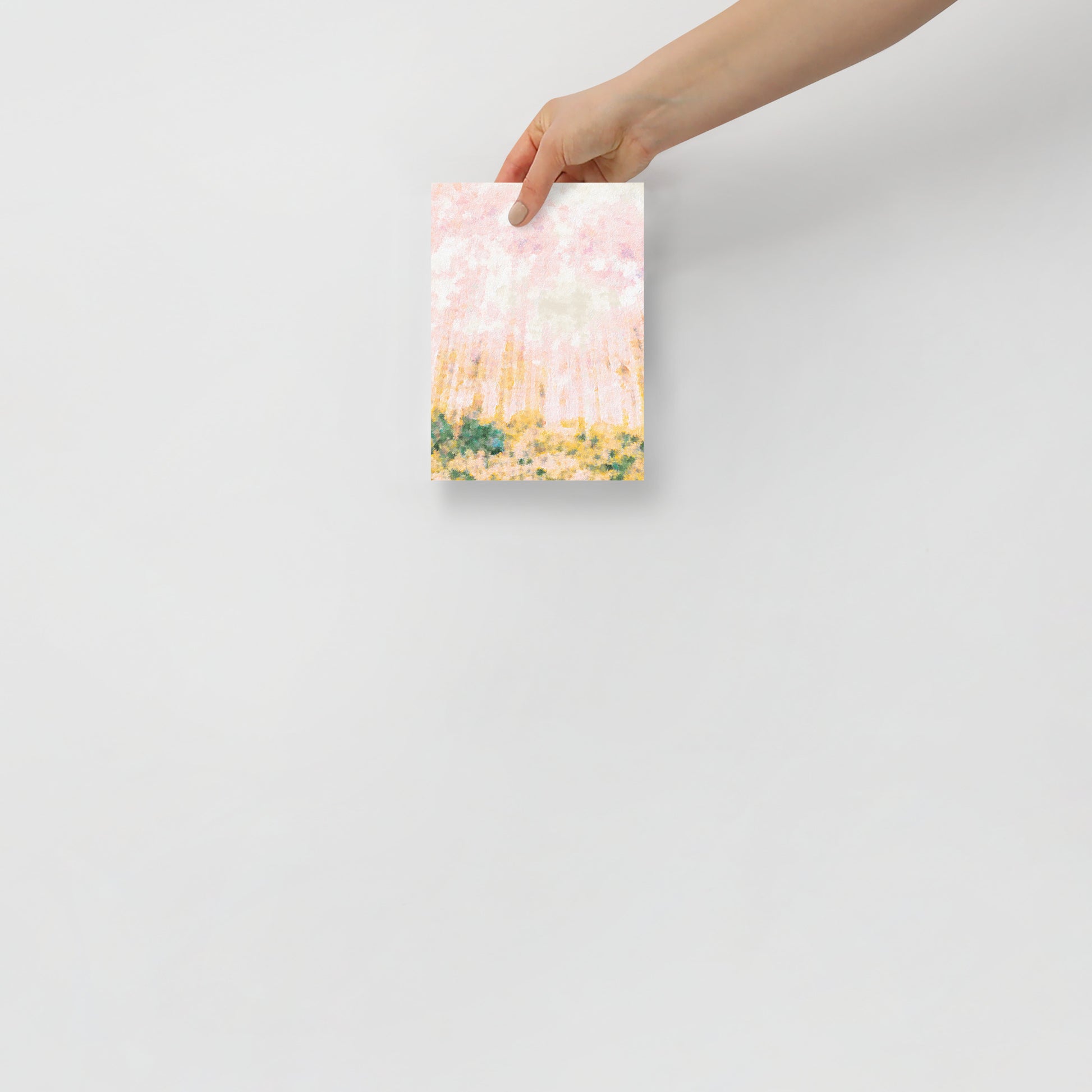 Pillars of Light wall art with earthy tones and abstract shapes for a colorful office, offering a grounding, peaceful atmosphere.