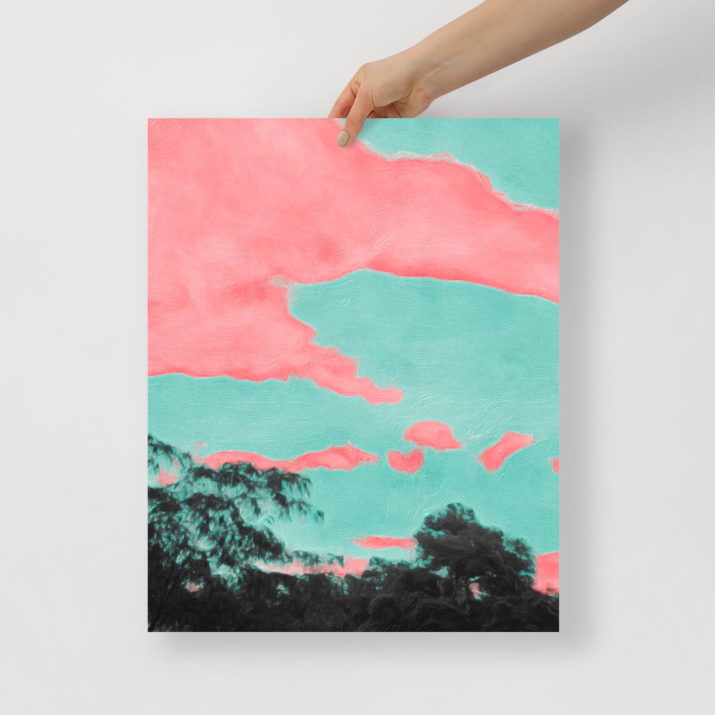 Close-up of Reflections on Color print, highlighting bold blues, greens, and pinks in an abstract coastal composition.