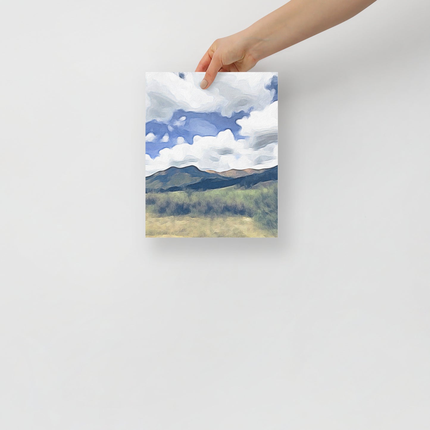 Rising Among Ruins landscape print for serene bedroom decor, highlighting deep blue sky and rugged Colorado mountains.