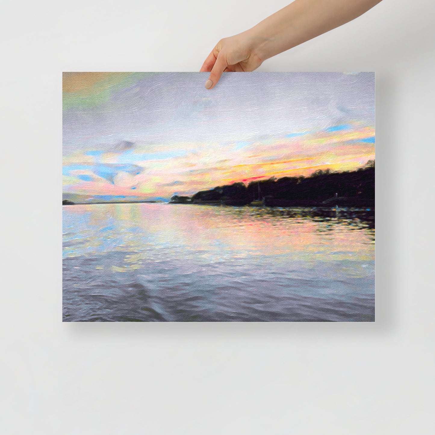 Close-up of The Healing Place print with calming ocean and shoreline view, ideal for relaxation-focused wall decor.