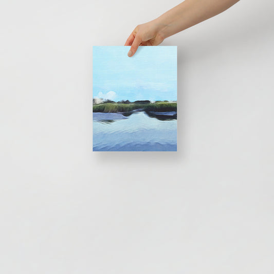 The Tide Will Turn art print featuring Hilton Head marshlands at low tide, for serene coastal-inspired living room decor.