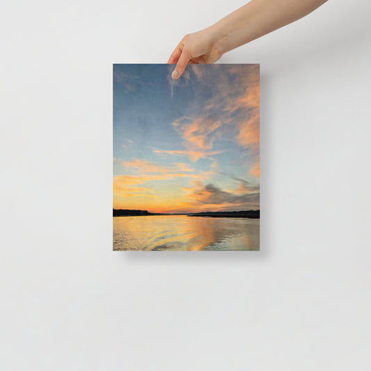 There is Always Wake No Matter How Slow art print featuring Hilton Head seascape with calm ocean view, displayed in a serene living room decor.