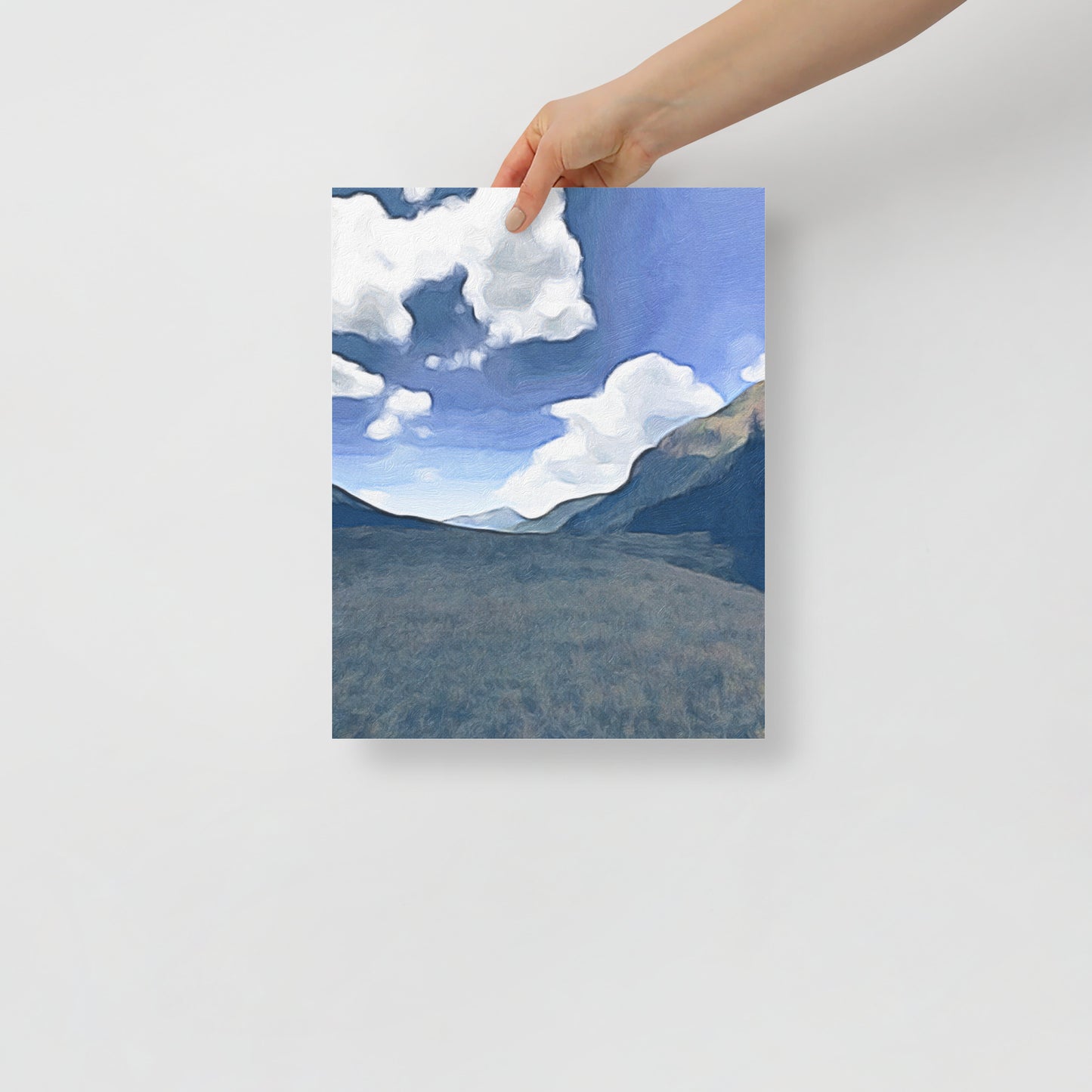 Trying to Climb Above the Wound mountain art print with layered Colorado Rockies, for serene, minimalist living room.